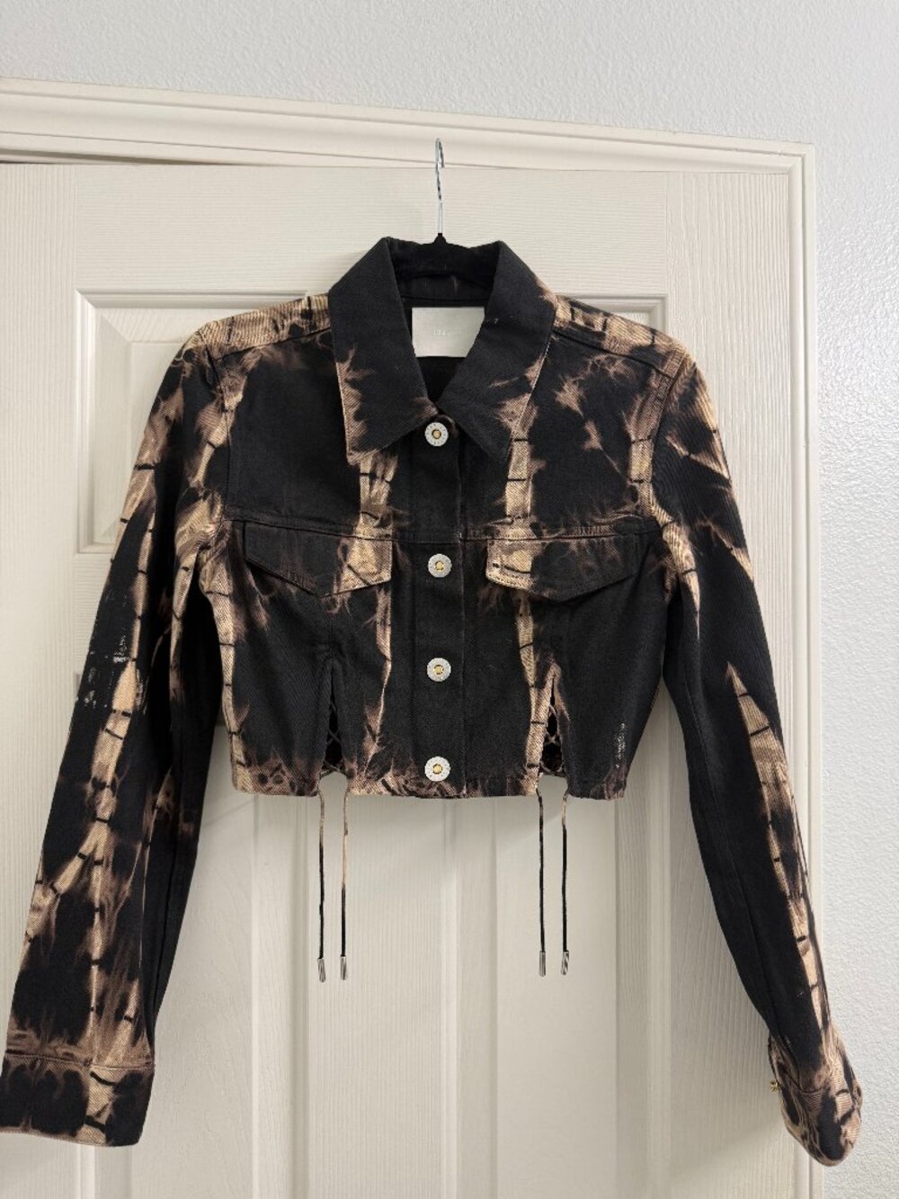 Dion Lee Dye Cropped Denim Jacket Black Tan Drawstring Hem Size Medium